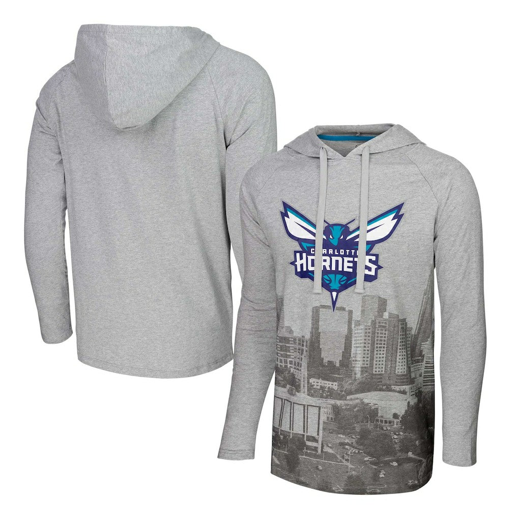 Charlotte Hornets Stadium Essentials Atrium Raglan Long Sleeve Hoodie T-Shirt Heather Gray