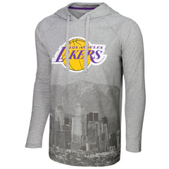 Los Angeles Lakers Stadium Essentials Atrium Raglan Long Sleeve Hoodie T-Shirt Heather Gray