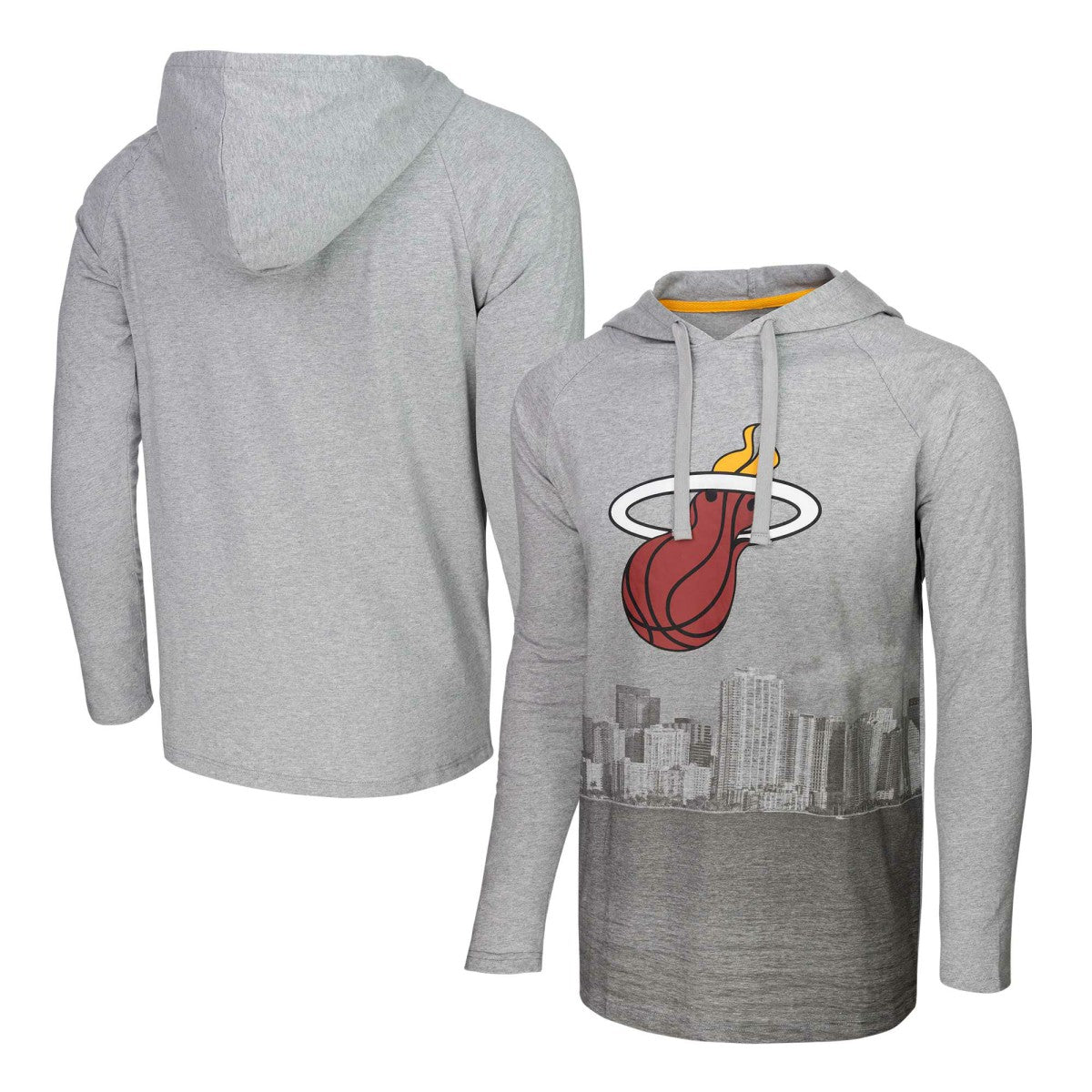 Miami Heat Stadium Essentials Atrium Raglan Long Sleeve Hoodie T-Shirt Heather Gray