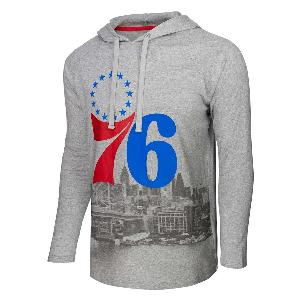 Philadelphia 76ers Stadium Essentials Atrium Raglan Long Sleeve Hoodie T-Shirt Heather Gray