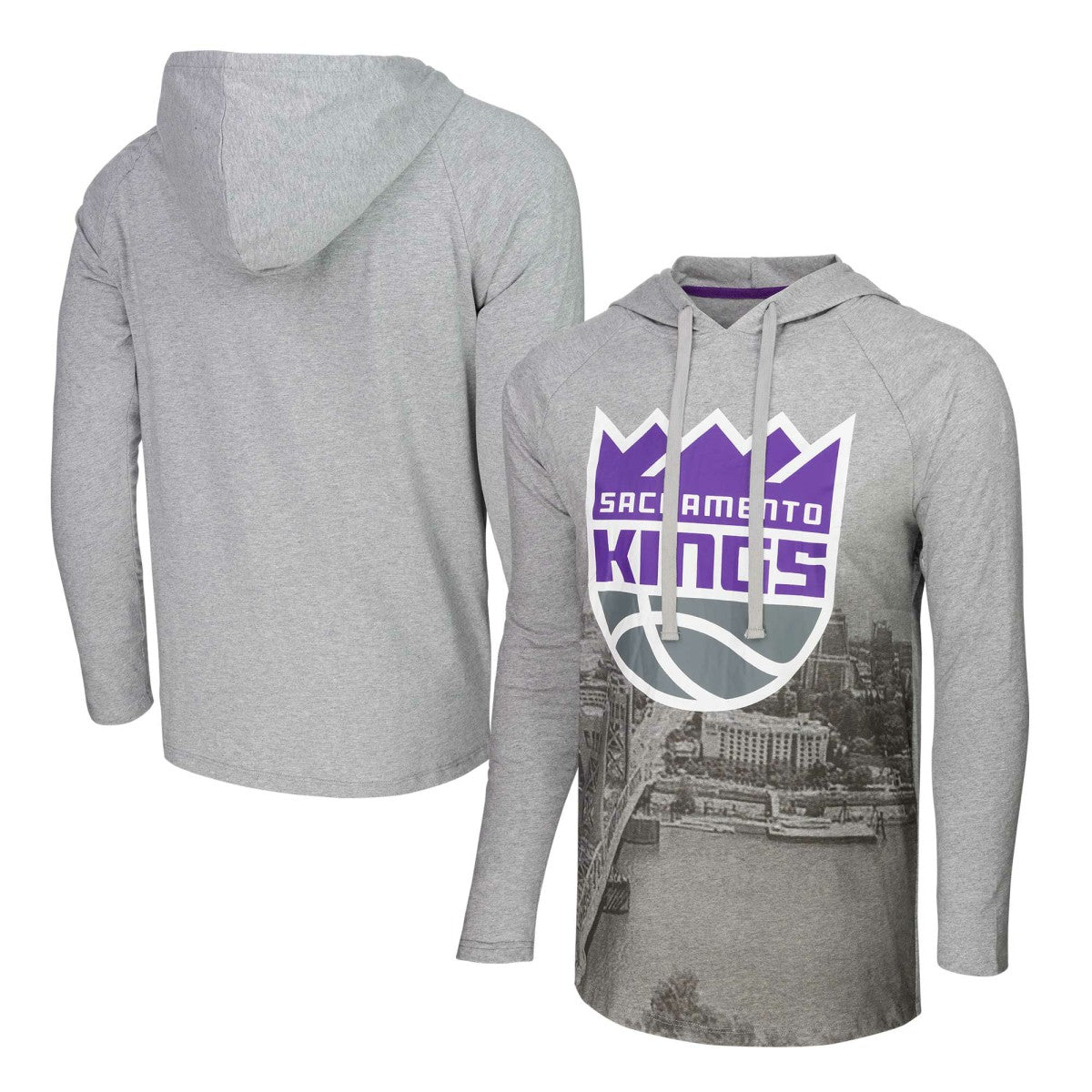 Sacramento Kings Stadium Essentials Atrium Raglan Long Sleeve Hoodie T-Shirt Heather Gray