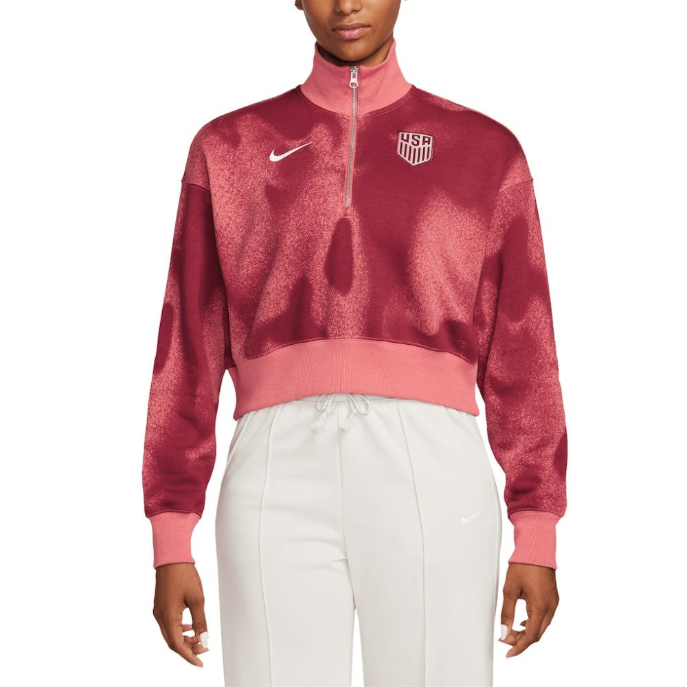 Nike - USMNT Women's Phoenix Fleece Cropped Quarter-Zip Jacket - Pink