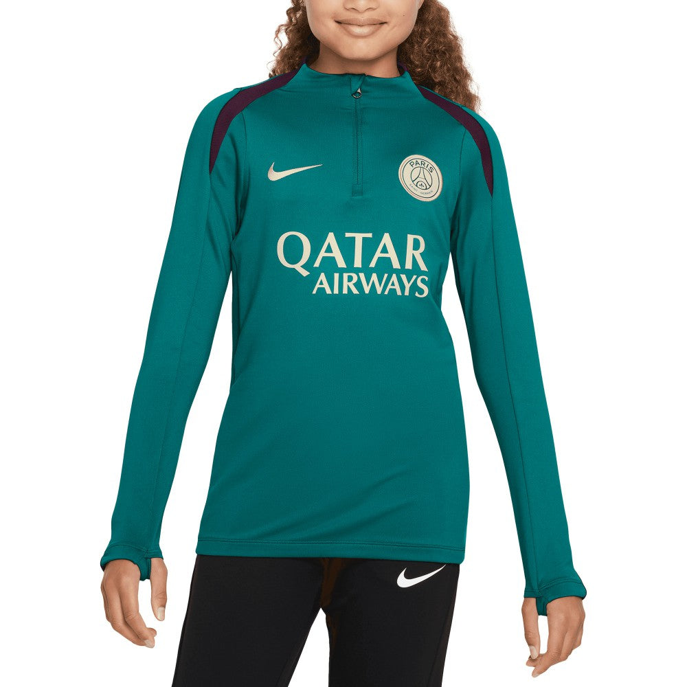 Nike - Paris Saint-Germain Youth 2024/25 Strike Drill Quarter-Zip Long Sleeve Performance Training Top - Teal