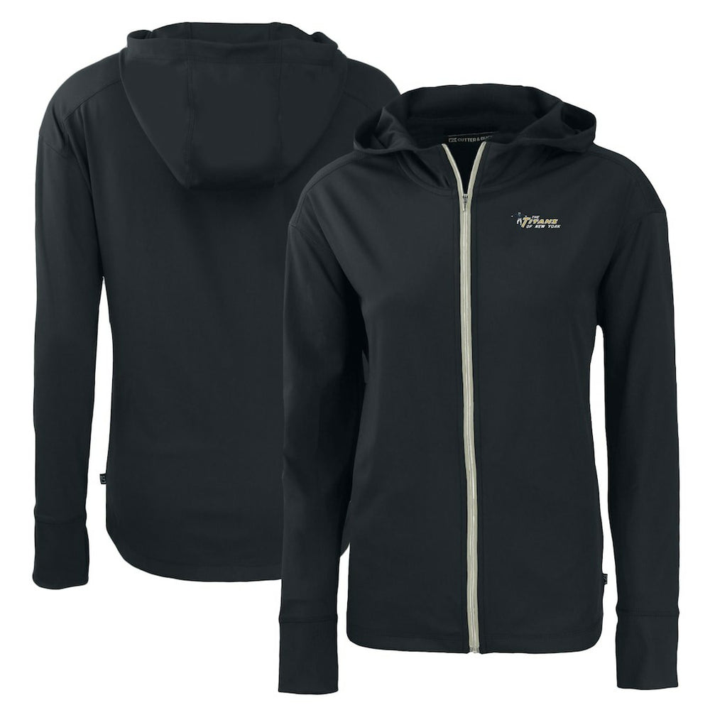 New York Jets Cutter & Buck Women's Throwback Daybreak Eco Recycled Half-Zip Hoodie - Black - NFL