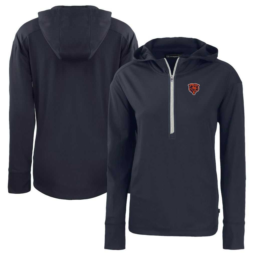 Chicago Bears Cutter & Buck Women's Throwback Daybreak Eco Recycled Half-Zip Hoodie - Navy - NFL