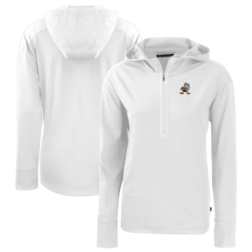 Cleveland Browns Cutter & Buck Women's Throwback Daybreak Eco Recycled Half-Zip Hoodie - White - NFL