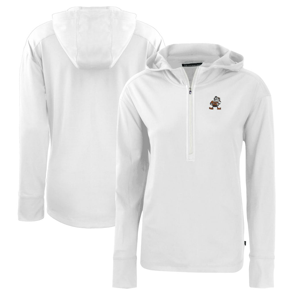 Cleveland Browns Cutter & Buck Women's Throwback Daybreak Eco Recycled Half-Zip Hoodie - White - NFL