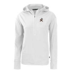 Cleveland Browns Cutter & Buck Women's Throwback Daybreak Eco Recycled Half-Zip Hoodie - White - NFL