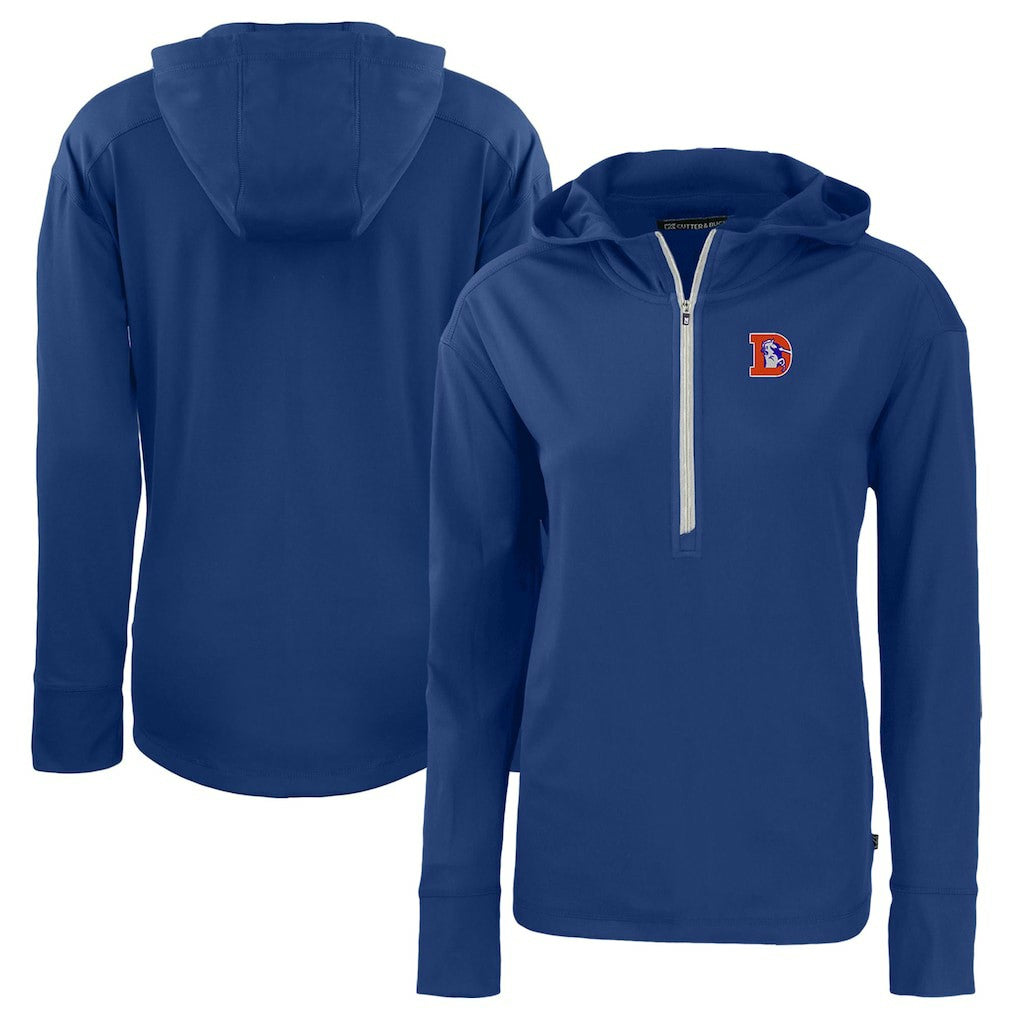 Denver Broncos Cutter & Buck Women's Throwback Daybreak Eco Recycled Half-Zip Hoodie - Blue - NFL