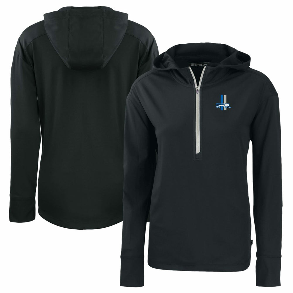 Detroit Lions Cutter & Buck Women's Throwback Daybreak Eco Recycled Half-Zip Hoodie - Black - NFL