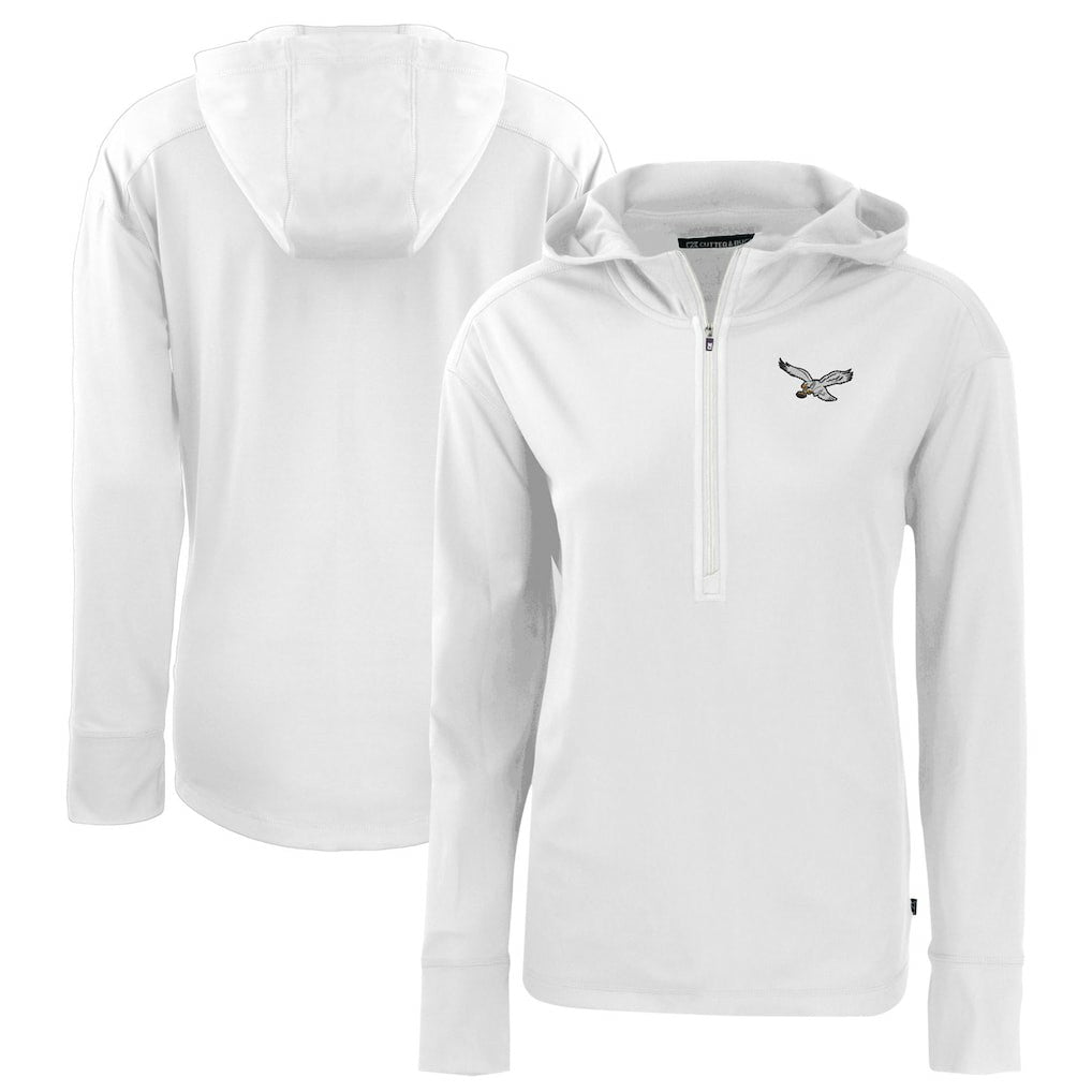 Philadelphia Eagles Cutter & Buck Women's Throwback Daybreak Eco Recycled Half-Zip Hoodie - White - NFL