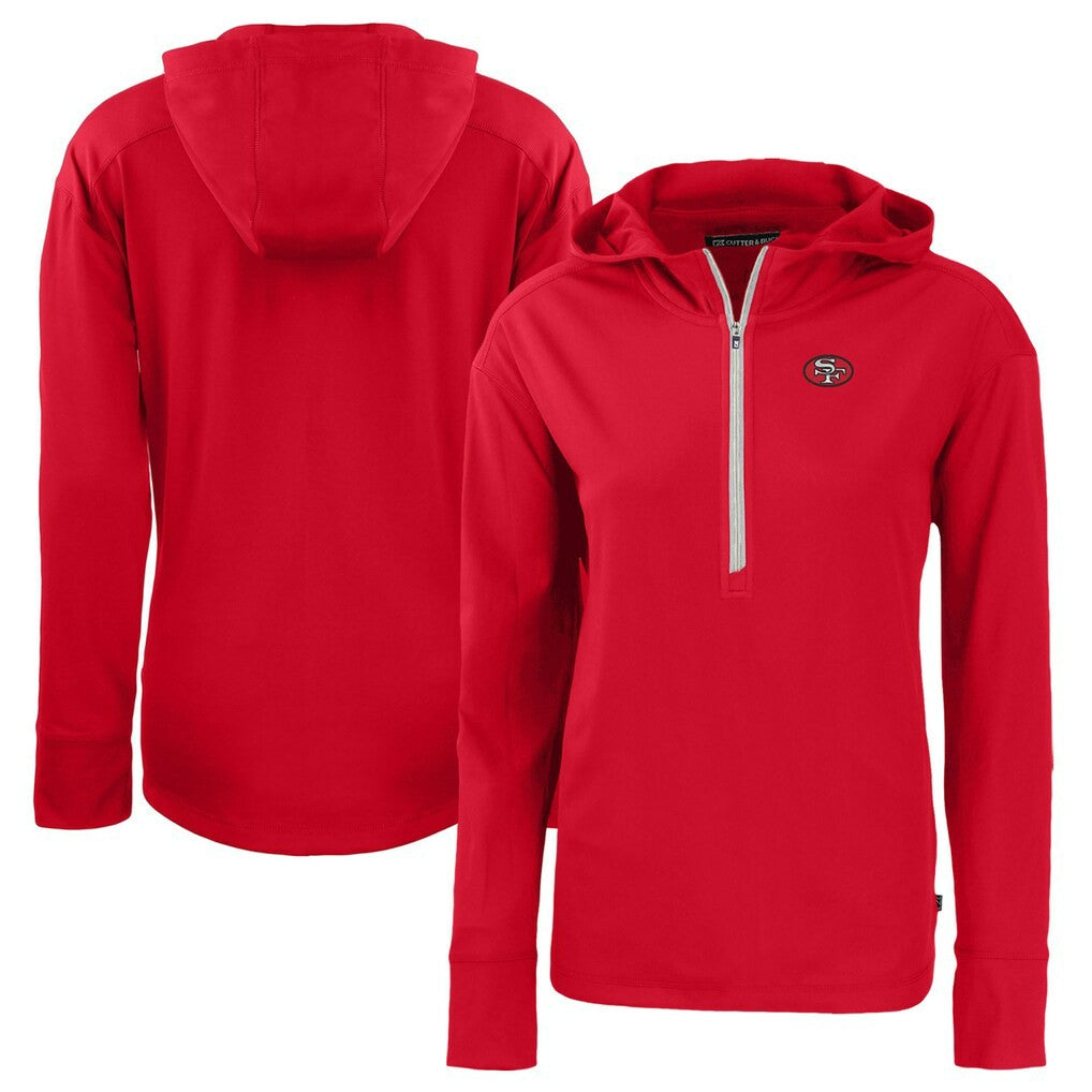 San Francisco 49ers Cutter & Buck Women's Throwback Daybreak Eco Recycled Half-Zip Hoodie - Scarlet - NFL