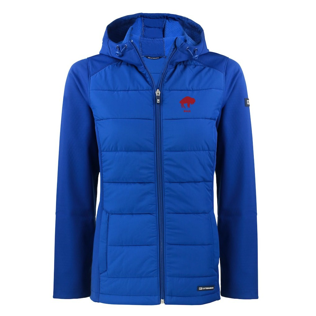 Buffalo Bills Cutter & Buck Women's Throwback Evoke Hybrid Eco Softshell Recycled Full-Zip Hoodie Jacket - Royal - NFL
