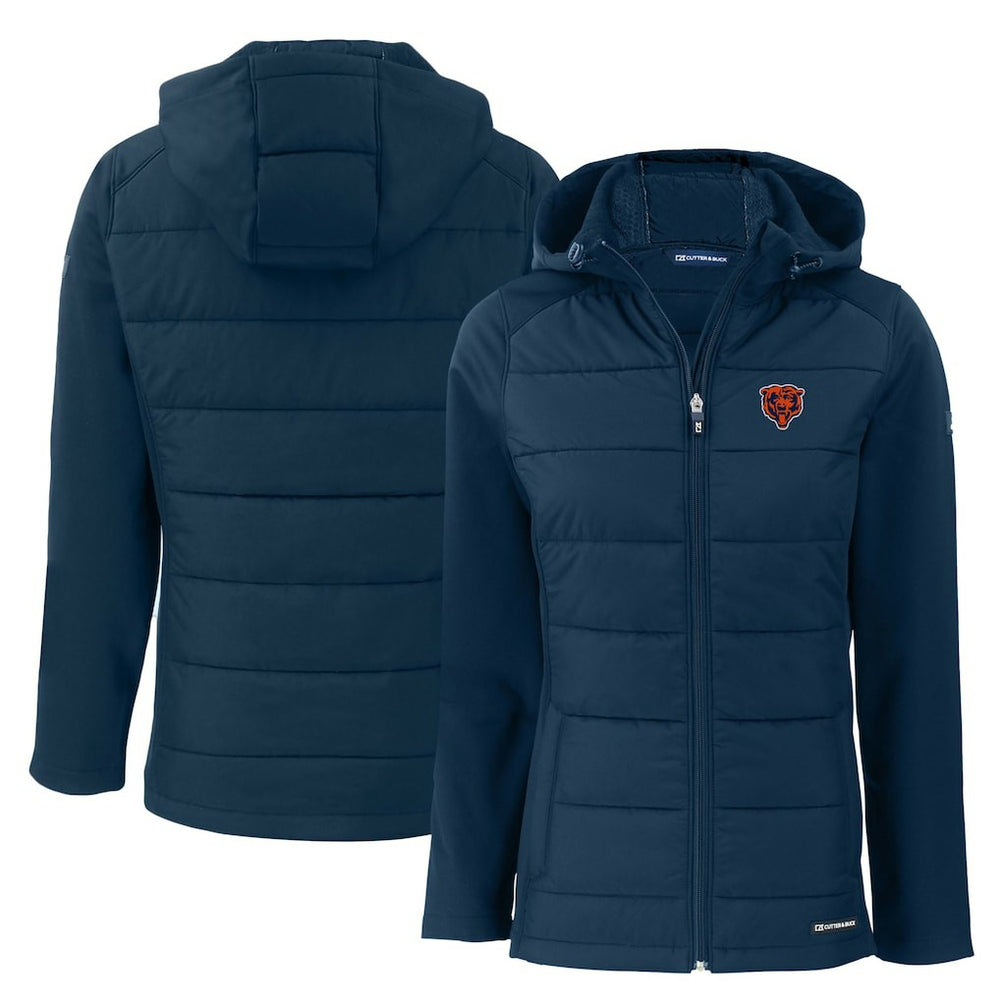 Chicago Bears Cutter & Buck Women's Throwback Evoke Hybrid Eco Softshell Recycled Full-Zip Hoodie Jacket - Navy - NFL