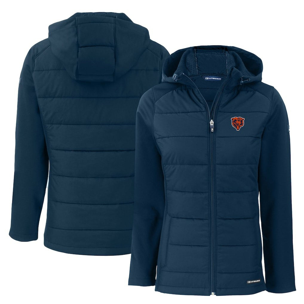 Chicago Bears Cutter & Buck Women's Throwback Evoke Hybrid Eco Softshell Recycled Full-Zip Hoodie Jacket - Navy - NFL