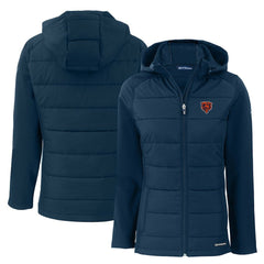 Chicago Bears Cutter & Buck Women's Throwback Evoke Hybrid Eco Softshell Recycled Full-Zip Hoodie Jacket - Navy - NFL