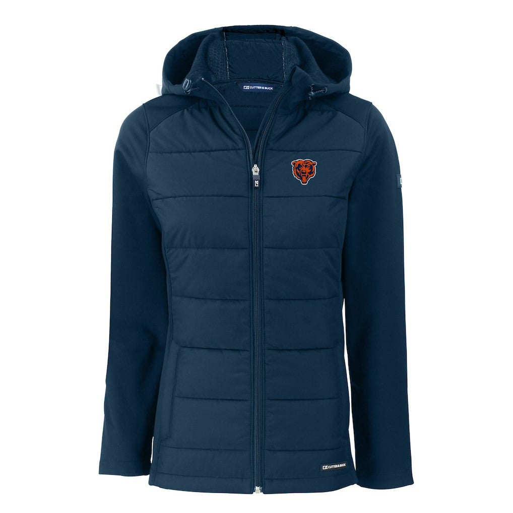 Chicago Bears Cutter & Buck Women's Throwback Evoke Hybrid Eco Softshell Recycled Full-Zip Hoodie Jacket - Navy - NFL