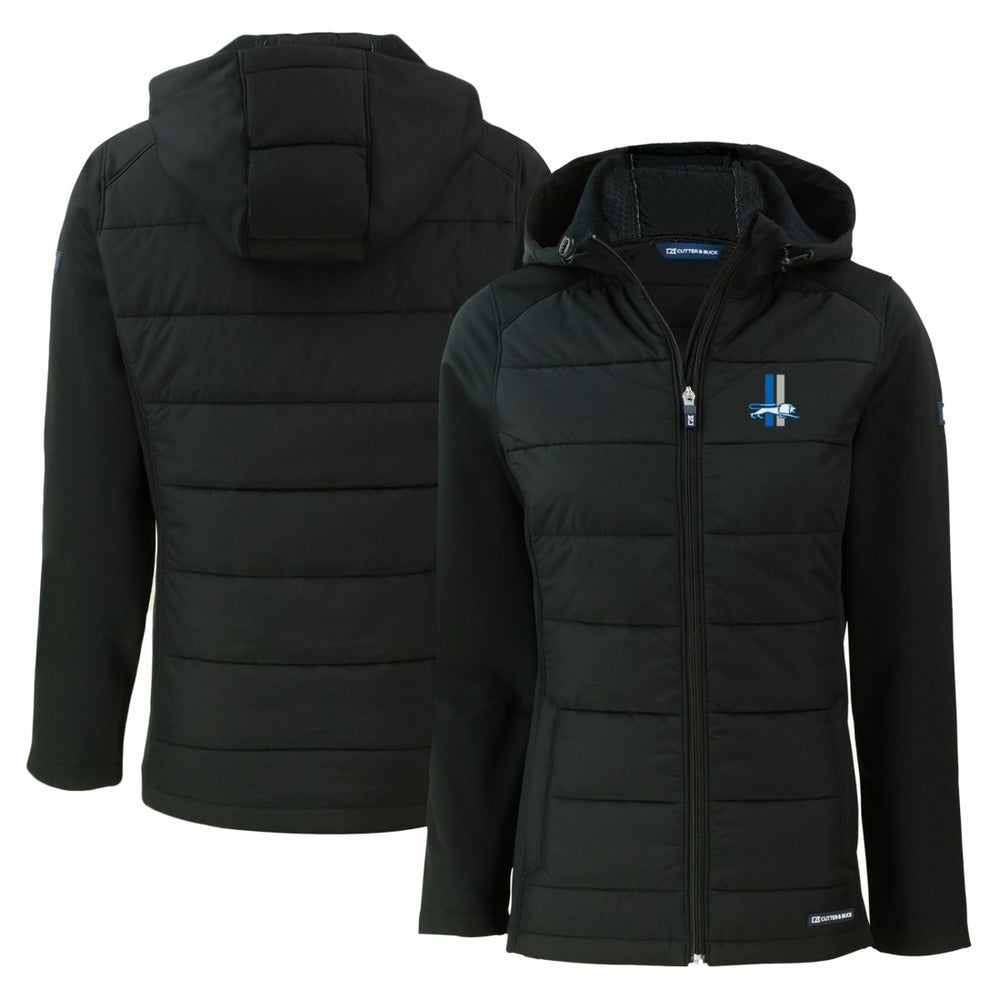 Detroit Lions Cutter & Buck Women's Throwback Evoke Hybrid Eco Softshell Recycled Full-Zip Hoodie Jacket - Black - NFL