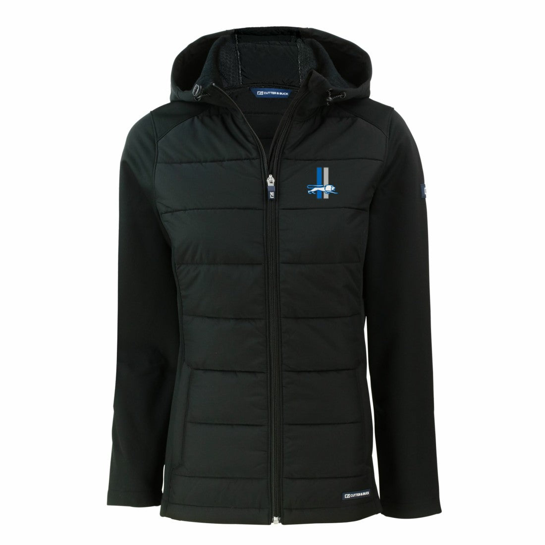 Detroit Lions Cutter & Buck Women's Throwback Evoke Hybrid Eco Softshell Recycled Full-Zip Hoodie Jacket - Black - NFL