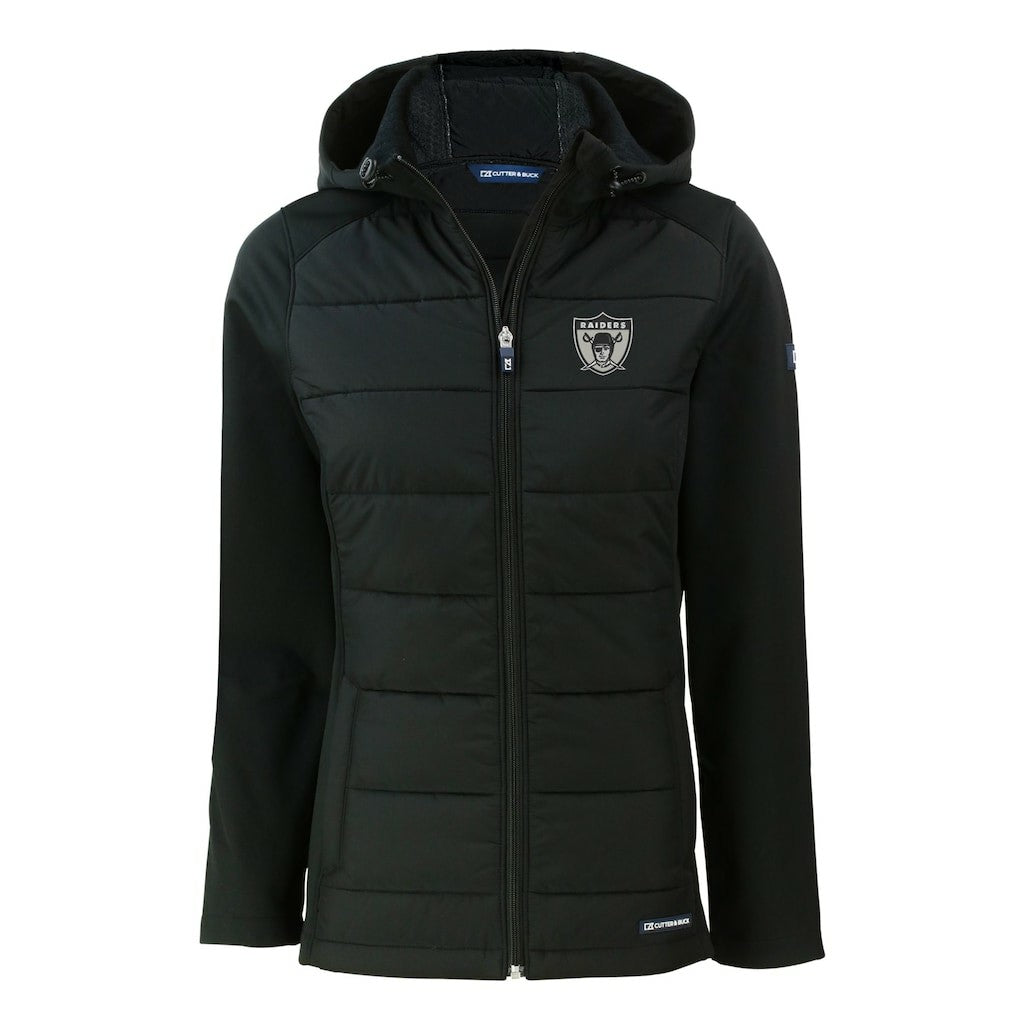 Las Vegas Raiders Cutter & Buck Women's Throwback Evoke Hybrid Eco Softshell Recycled Full-Zip Hoodie Jacket - Black - NFL