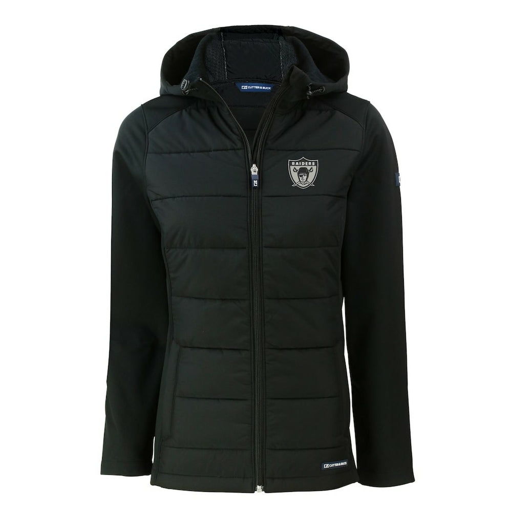 Las Vegas Raiders Cutter & Buck Women's Throwback Evoke Hybrid Eco Softshell Recycled Full-Zip Hoodie Jacket - Black - NFL