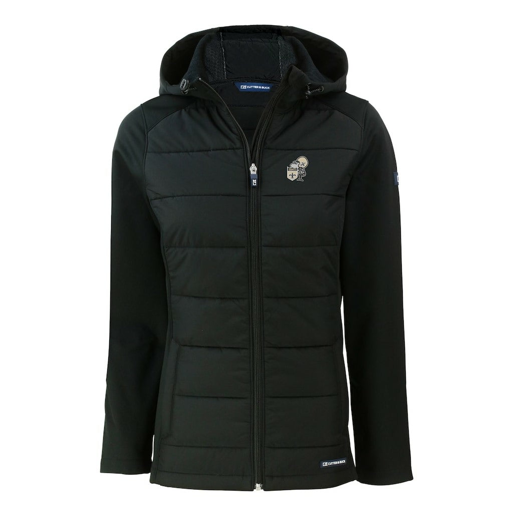 New Orleans Saints Cutter & Buck Women's Throwback Evoke Hybrid Eco Softshell Recycled Full-Zip Hoodie Jacket - Black - NFL