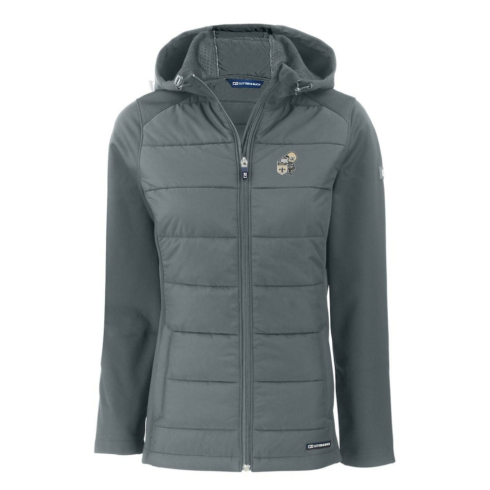 New Orleans Saints Cutter & Buck Women's Throwback Evoke Hybrid Eco Softshell Recycled Full-Zip Hoodie Jacket - Gray - NFL