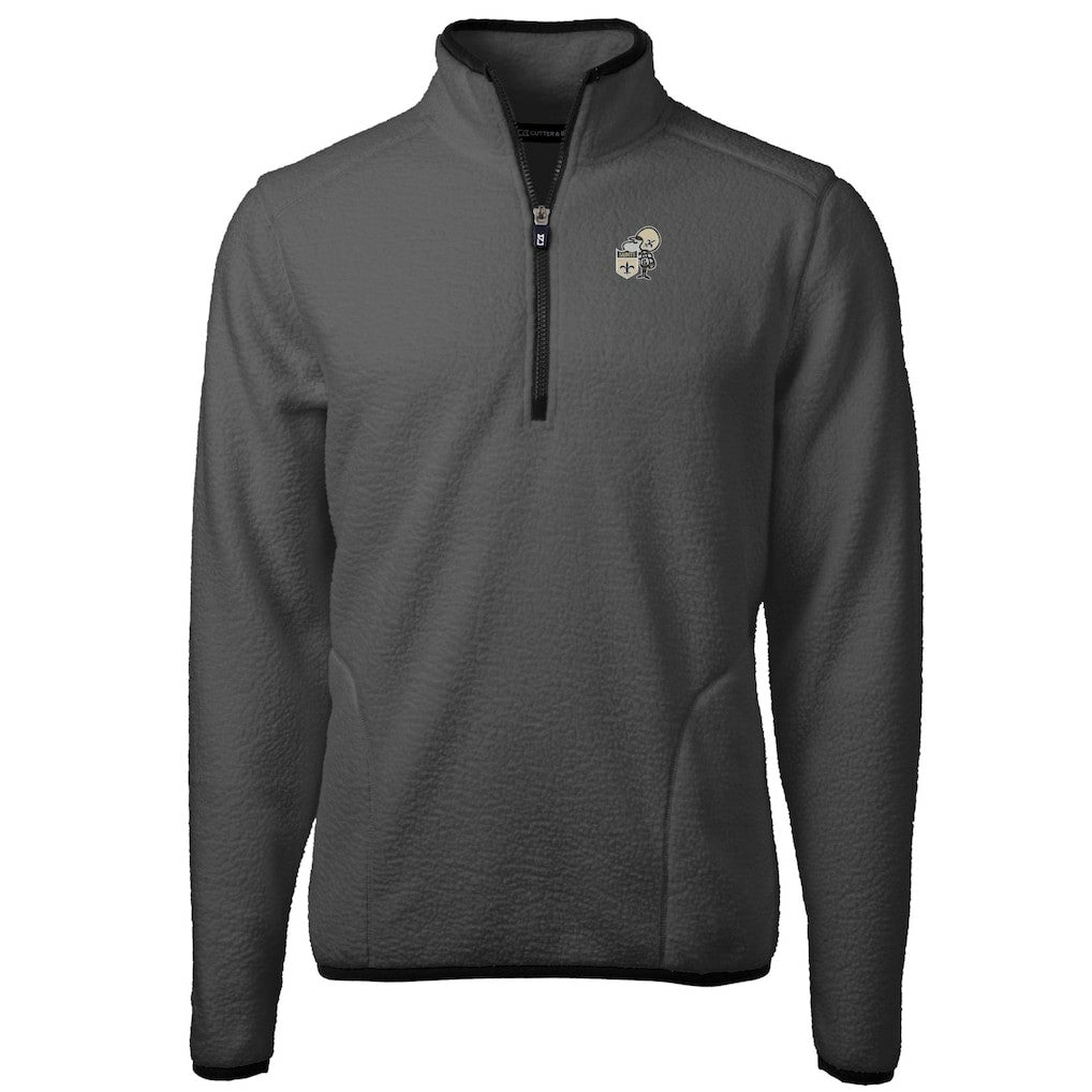 New Orleans Saints Cutter & Buck Throwback Cascade Eco Sherpa Fleece Quarter-Zip Pullover Jacket - Gray/Black - NFL