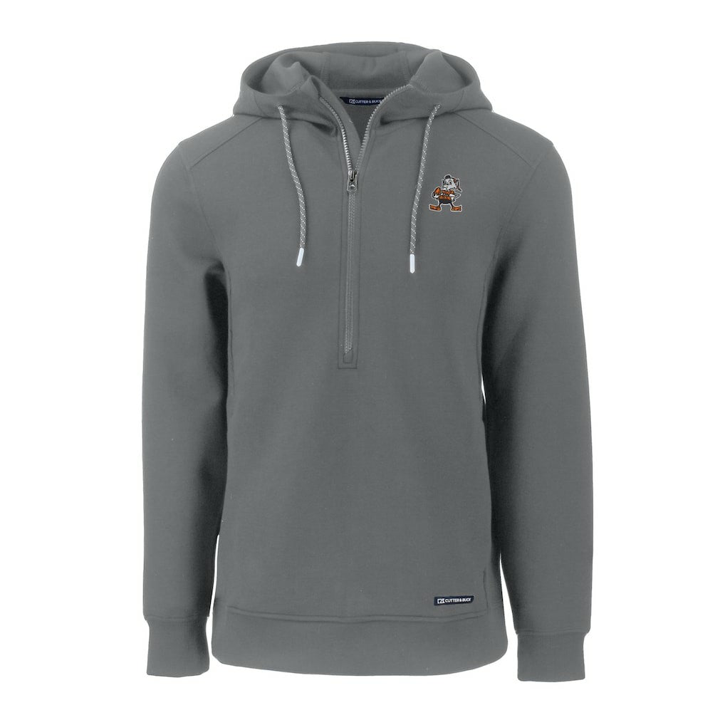 Cleveland Browns Cutter & Buck Throwback Roam Eco Half-Zip Recycled Pullover Hoodie - Gray - NFL