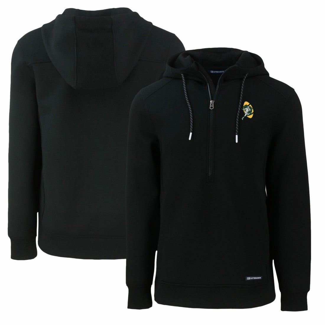 Green Bay Packers Cutter & Buck Throwback Roam Eco Half-Zip Recycled Pullover Hoodie - Black - NFL