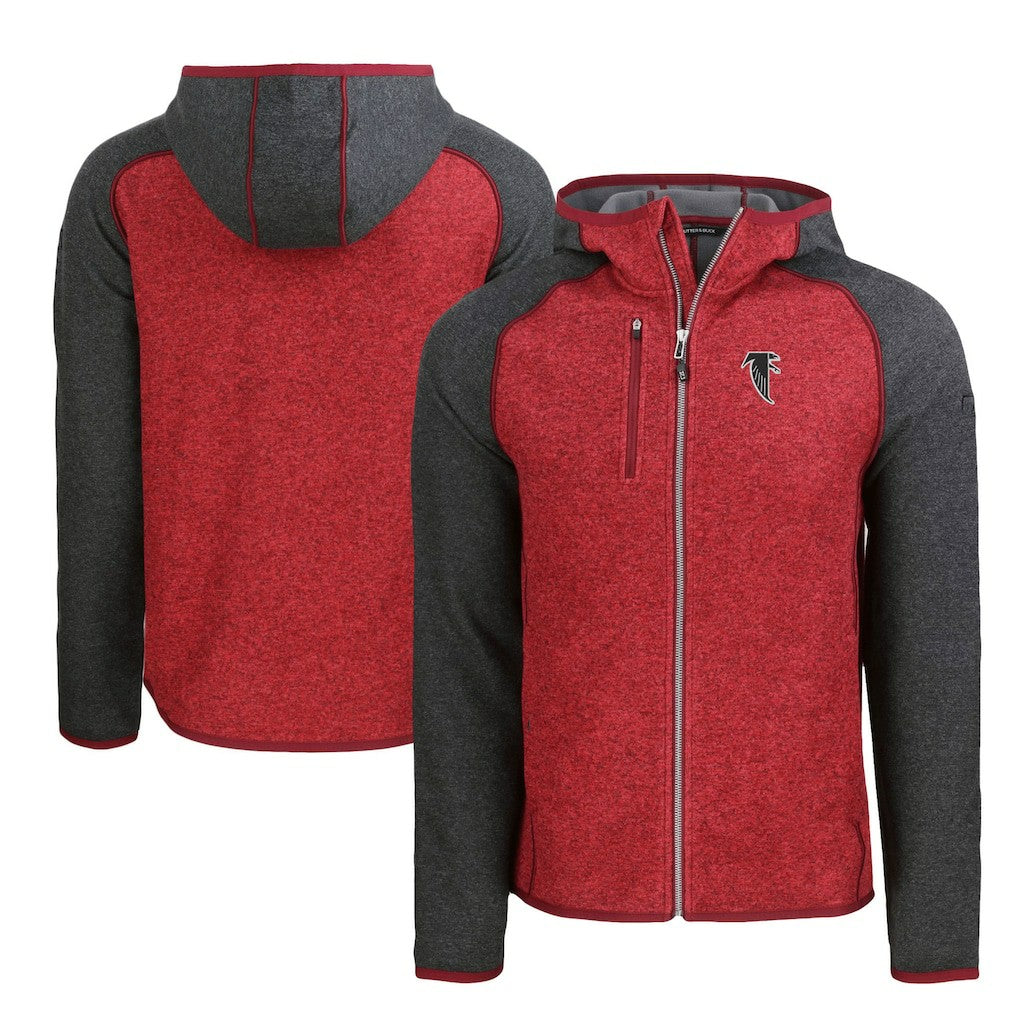 Atlanta Falcons Cutter & Buck Throwback Mainsail Sweater-Knit Full-Zip Hoodie - Heather Red/Heather Charcoal - NFL