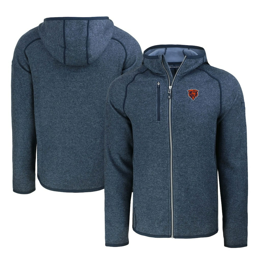 Chicago Bears Cutter & Buck Throwback Mainsail Sweater-Knit Full-Zip Hoodie - Heather Navy - NFL