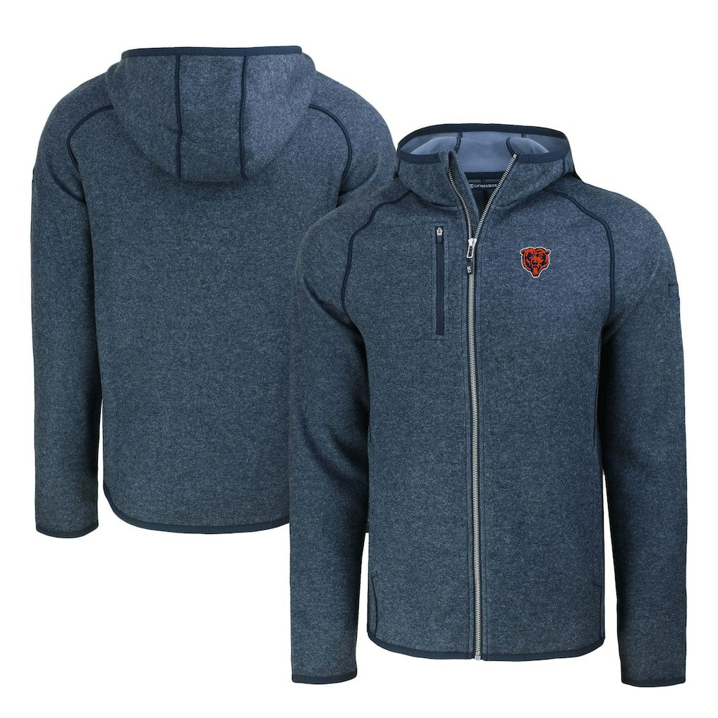 Chicago Bears Cutter & Buck Throwback Mainsail Sweater-Knit Full-Zip Hoodie - Heather Navy - NFL