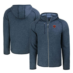 Chicago Bears Cutter & Buck Throwback Mainsail Sweater-Knit Full-Zip Hoodie - Heather Navy - NFL