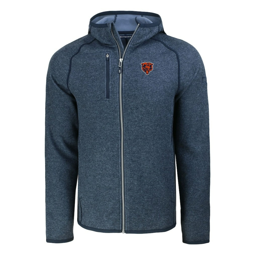 Chicago Bears Cutter & Buck Throwback Mainsail Sweater-Knit Full-Zip Hoodie - Heather Navy - NFL