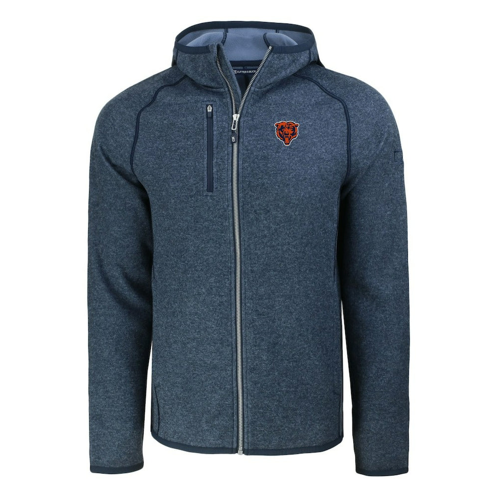 Chicago Bears Cutter & Buck Throwback Mainsail Sweater-Knit Full-Zip Hoodie - Heather Navy - NFL