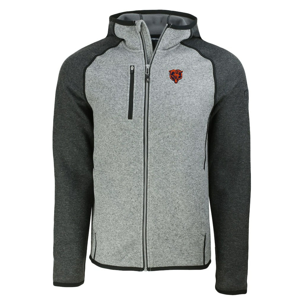 Chicago Bears Cutter & Buck Throwback Mainsail Sweater-Knit Full-Zip Hoodie - Heather Gray/Heather Charcoal - NFL