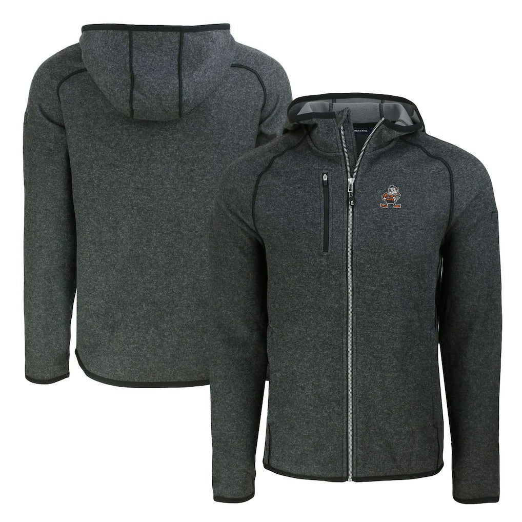 Cleveland Browns Cutter & Buck Throwback Mainsail Sweater-Knit Full-Zip Hoodie - Heather Charcoal - NFL