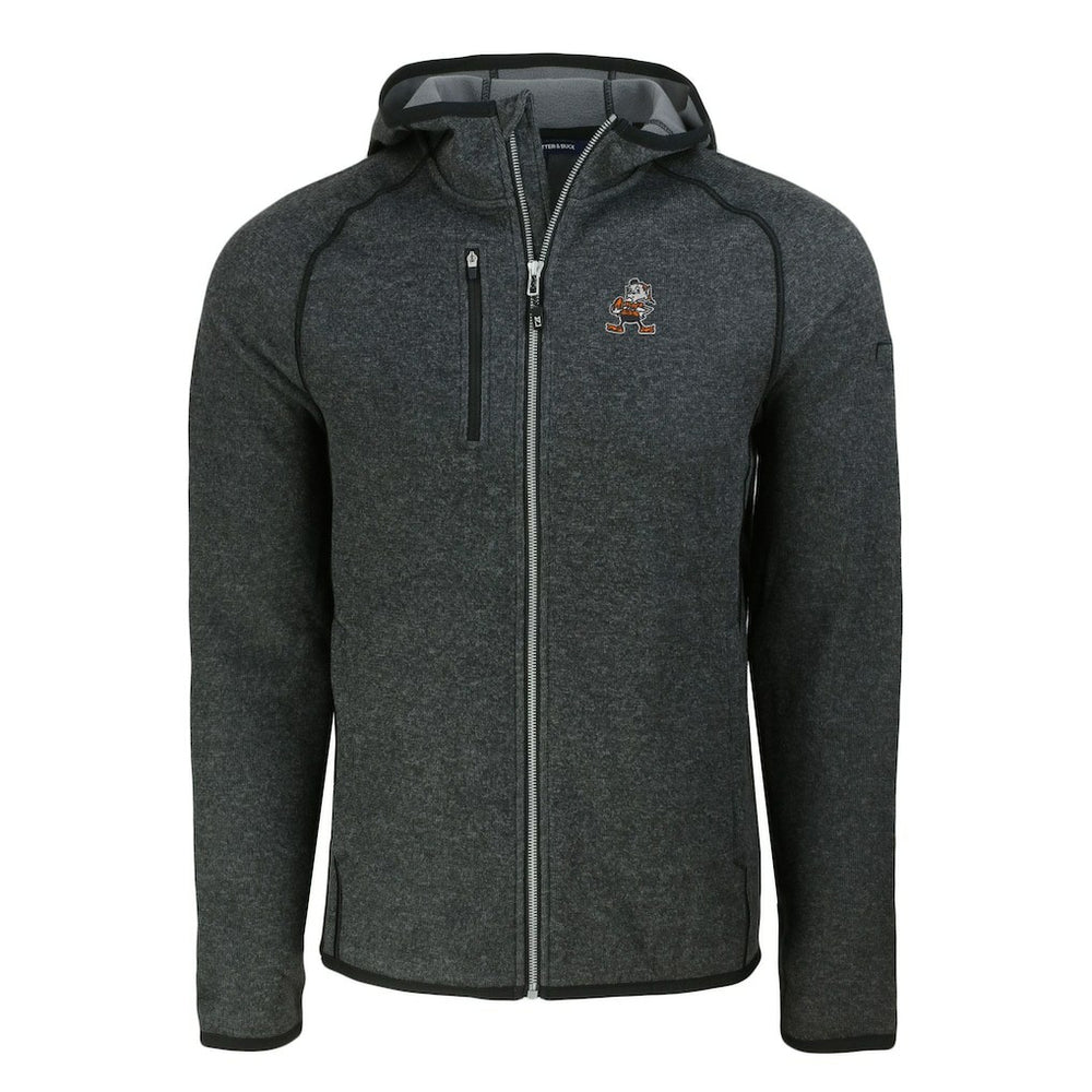 Cleveland Browns Cutter & Buck Throwback Mainsail Sweater-Knit Full-Zip Hoodie - Heather Charcoal - NFL