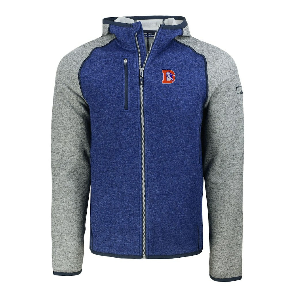 Denver Broncos Cutter & Buck Throwback Mainsail Sweater-Knit Full-Zip Hoodie - Royal/Heather Gray - NFL