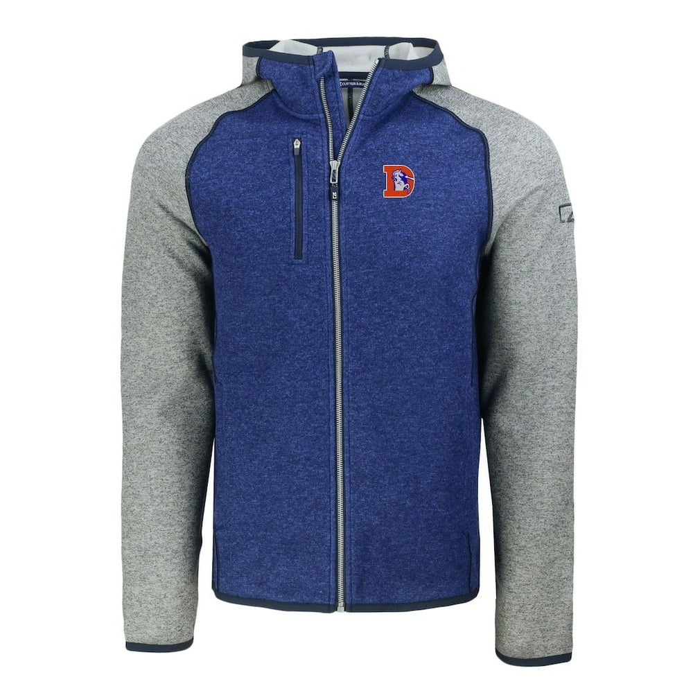 Denver Broncos Cutter & Buck Throwback Mainsail Sweater-Knit Full-Zip Hoodie - Royal/Heather Gray - NFL