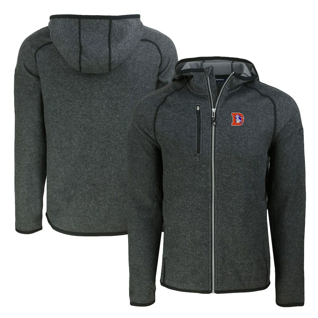 Denver Broncos Cutter & Buck Throwback Mainsail Sweater-Knit Full-Zip Hoodie - Heather Charcoal - NFL