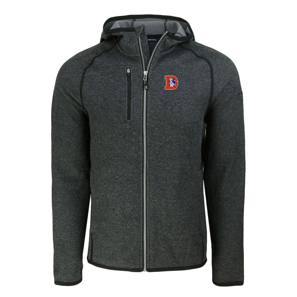 Denver Broncos Cutter & Buck Throwback Mainsail Sweater-Knit Full-Zip Hoodie - Heather Charcoal - NFL