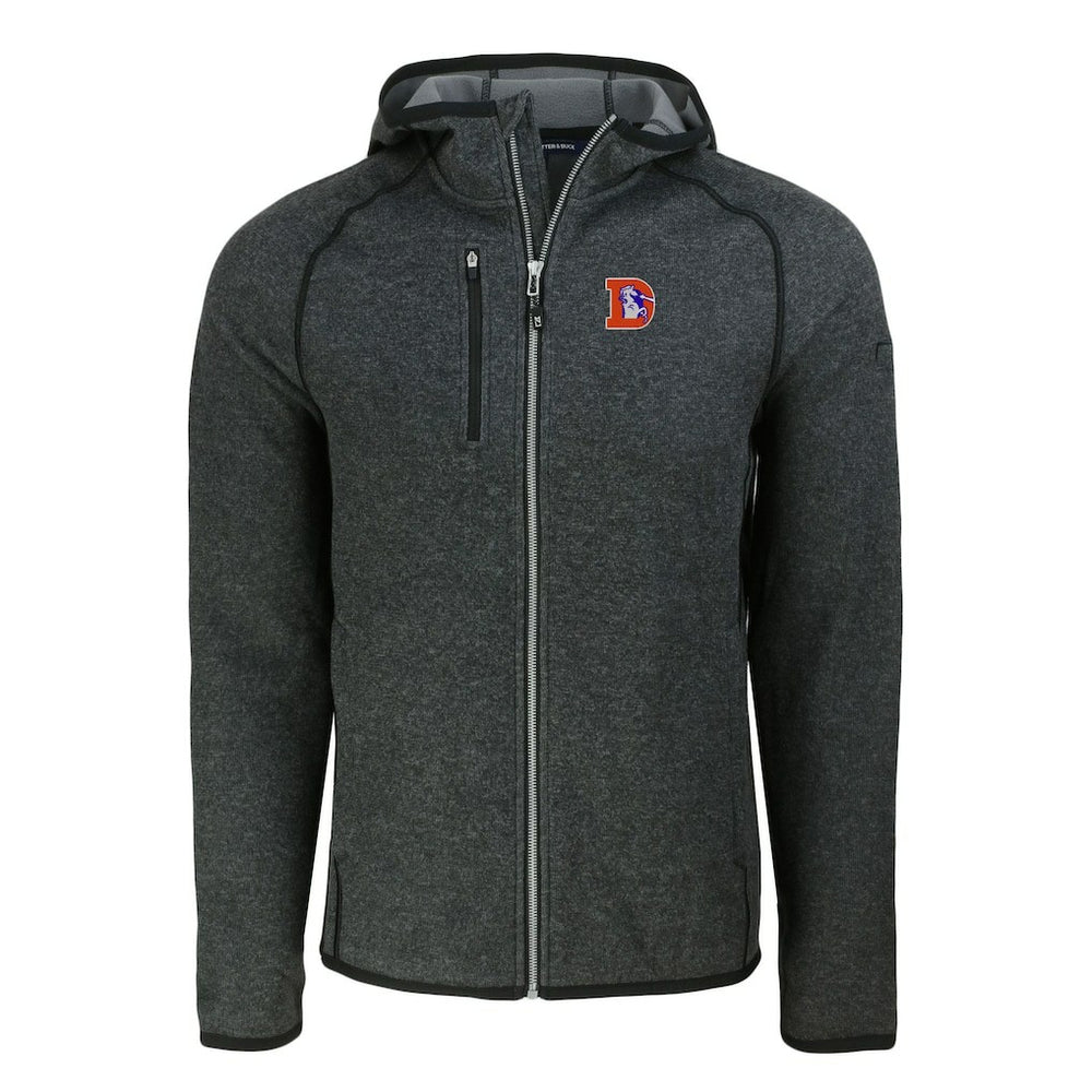Denver Broncos Cutter & Buck Throwback Mainsail Sweater-Knit Full-Zip Hoodie - Heather Charcoal - NFL