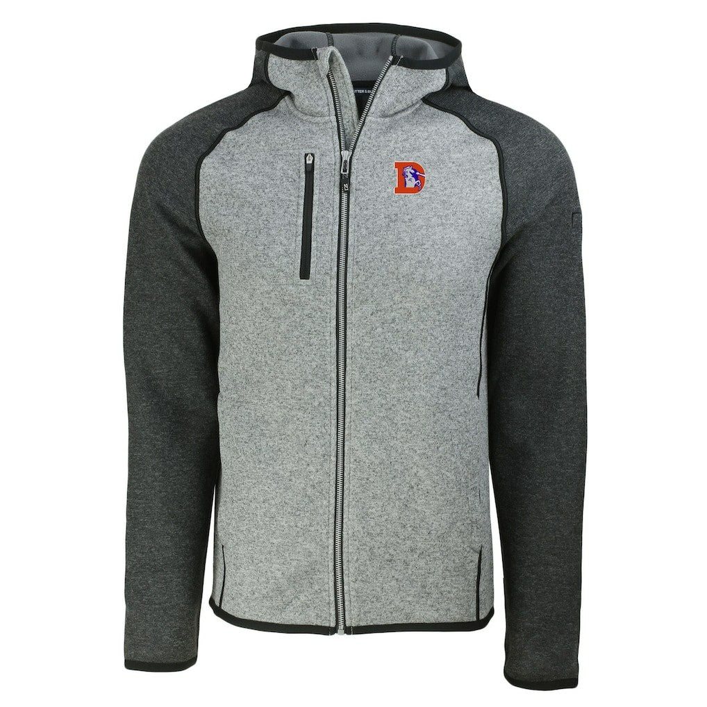 Denver Broncos Cutter & Buck Throwback Mainsail Sweater-Knit Full-Zip Hoodie - Heather Gray/Heather Charcoal - NFL