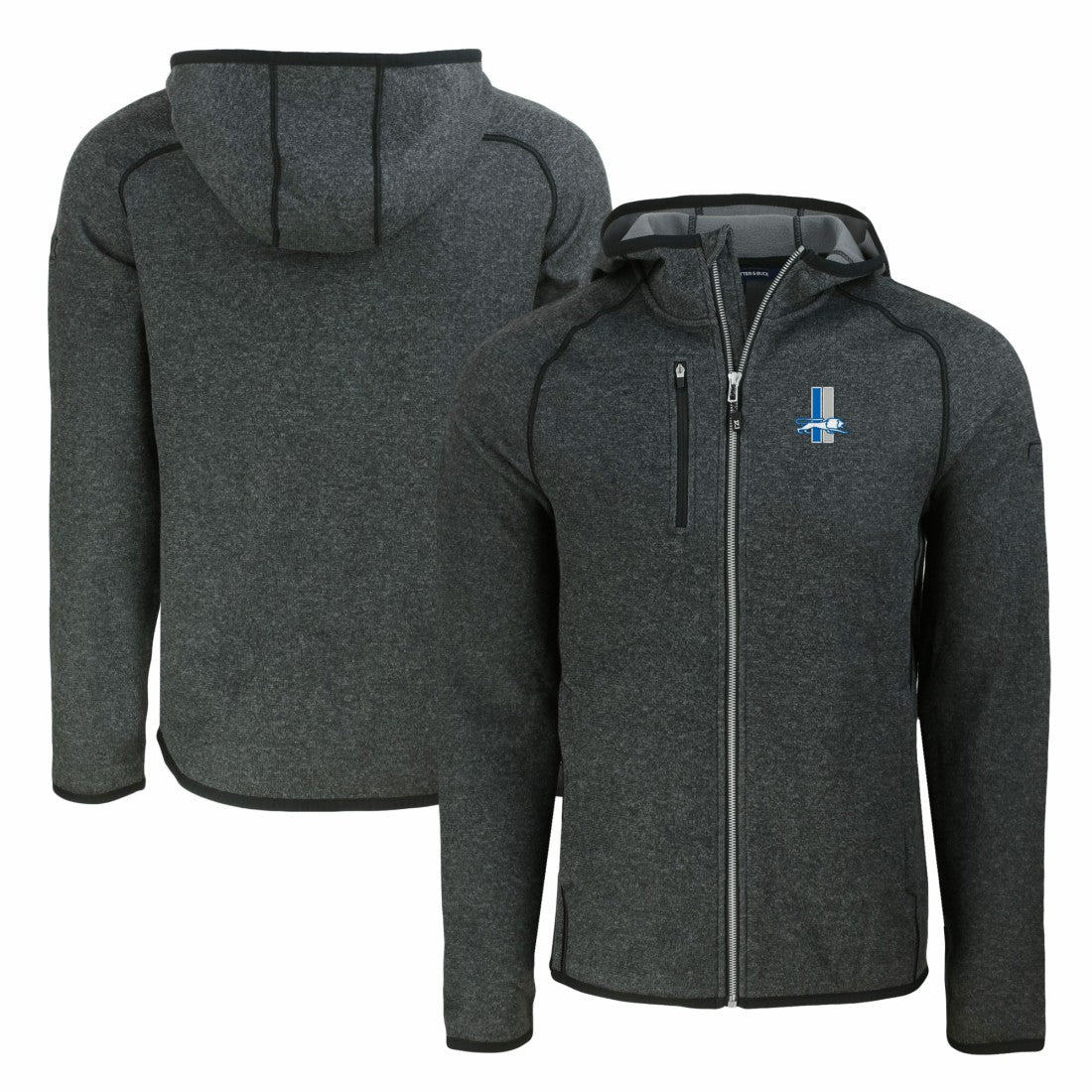 Detroit Lions Cutter & Buck Throwback Mainsail Sweater-Knit Full-Zip Hoodie - Heather Charcoal - NFL