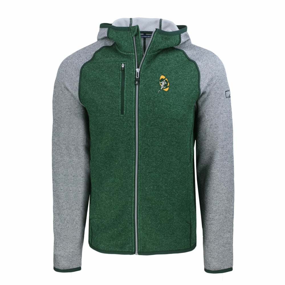 Green Bay Packers Cutter & Buck Throwback Mainsail Sweater-Knit Full-Zip Hoodie - Heather Green/Heather Gray - NFL