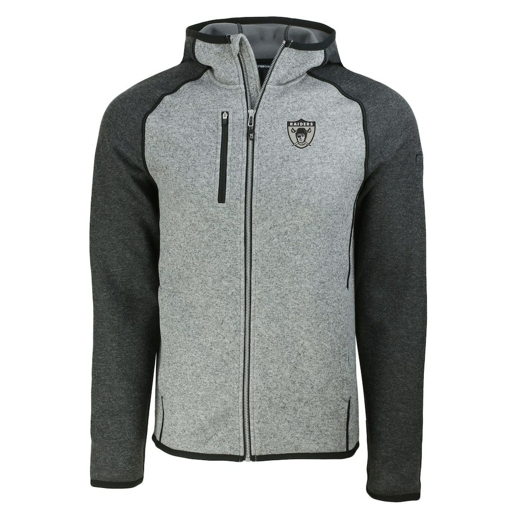 Las Vegas Raiders Cutter & Buck Throwback Mainsail Sweater-Knit Full-Zip Hoodie - Heather Gray/Heather Charcoal - NFL