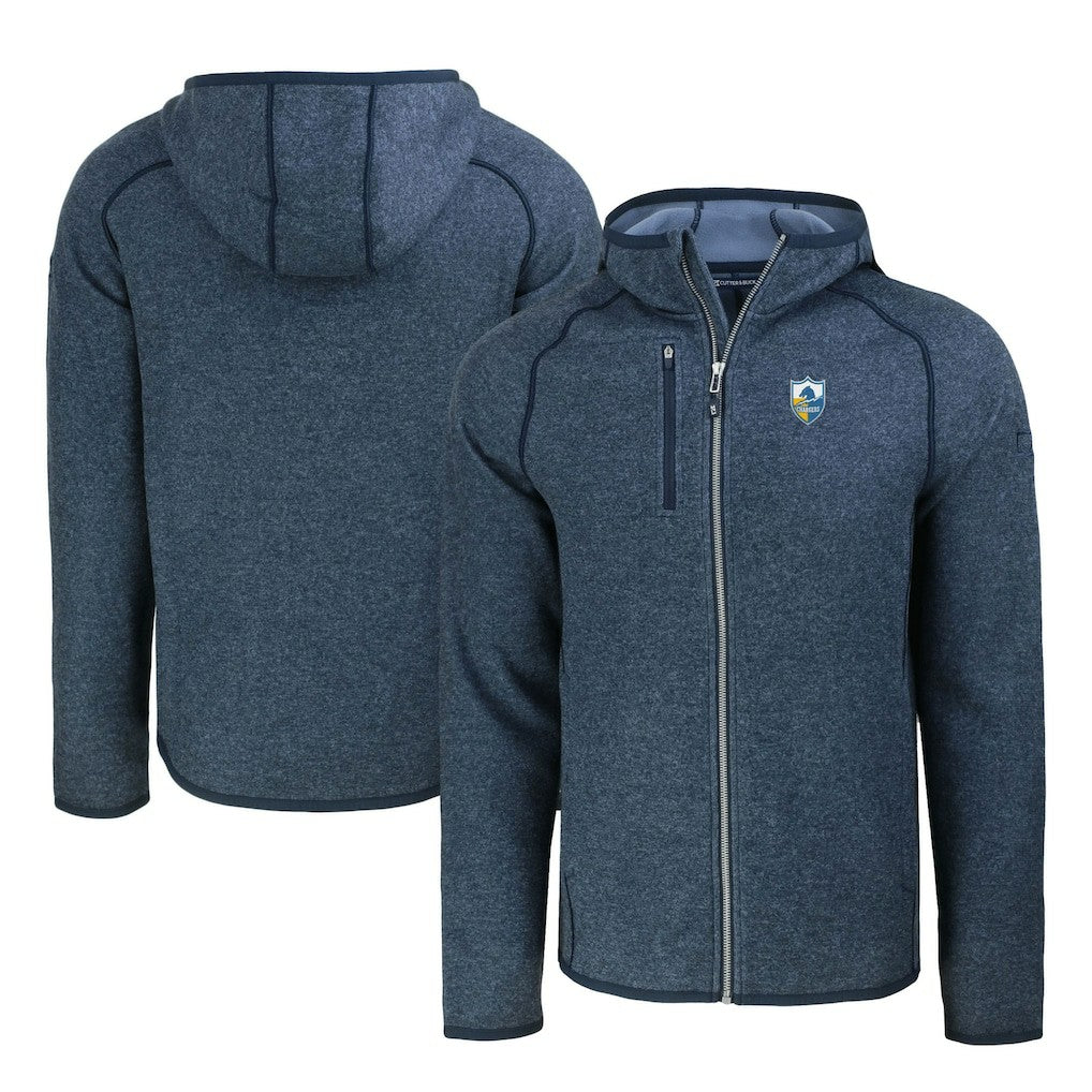Los Angeles Chargers Cutter & Buck Throwback Mainsail Sweater-Knit Full-Zip Hoodie - Heather Navy - NFL