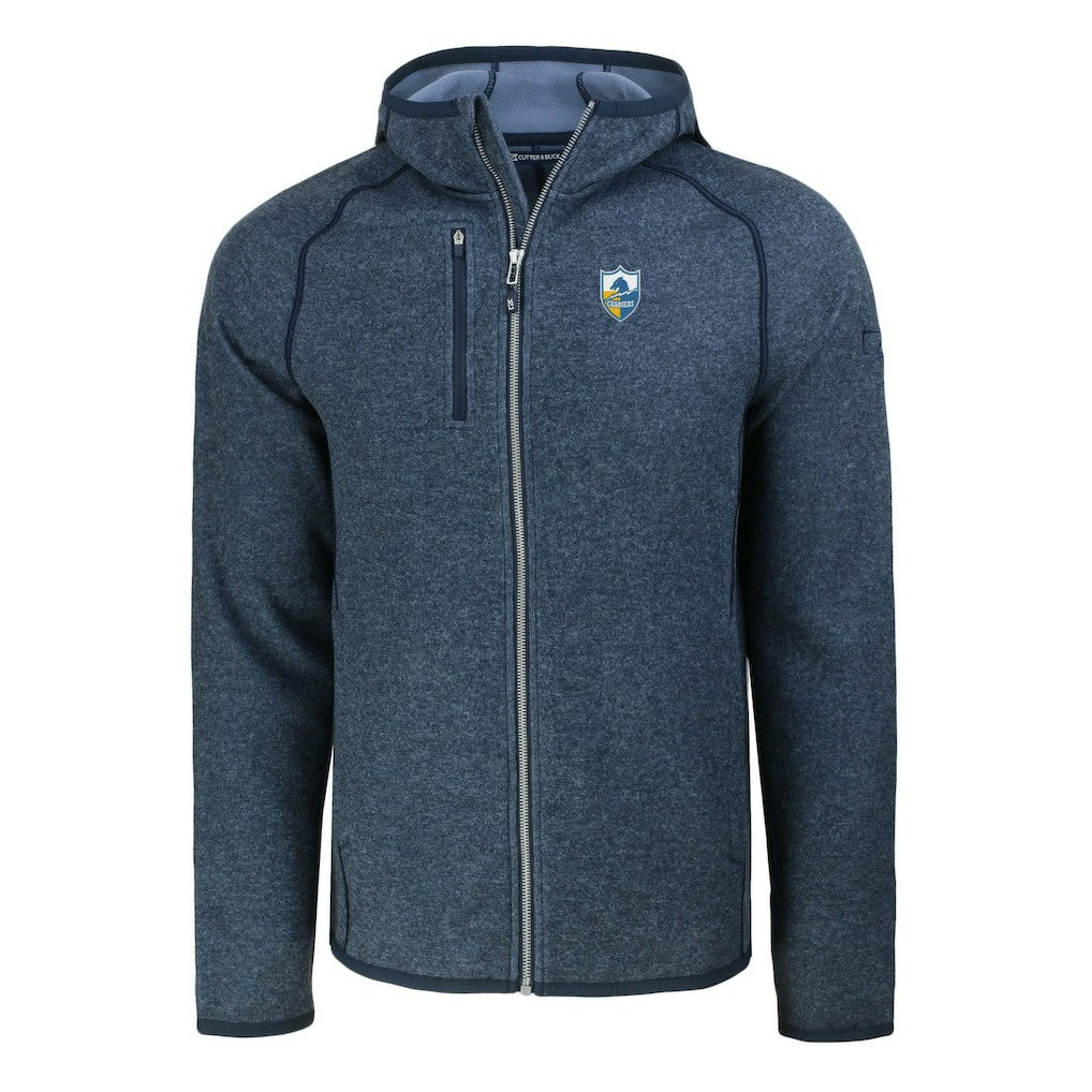Los Angeles Chargers Cutter & Buck Throwback Mainsail Sweater-Knit Full-Zip Hoodie - Heather Navy - NFL